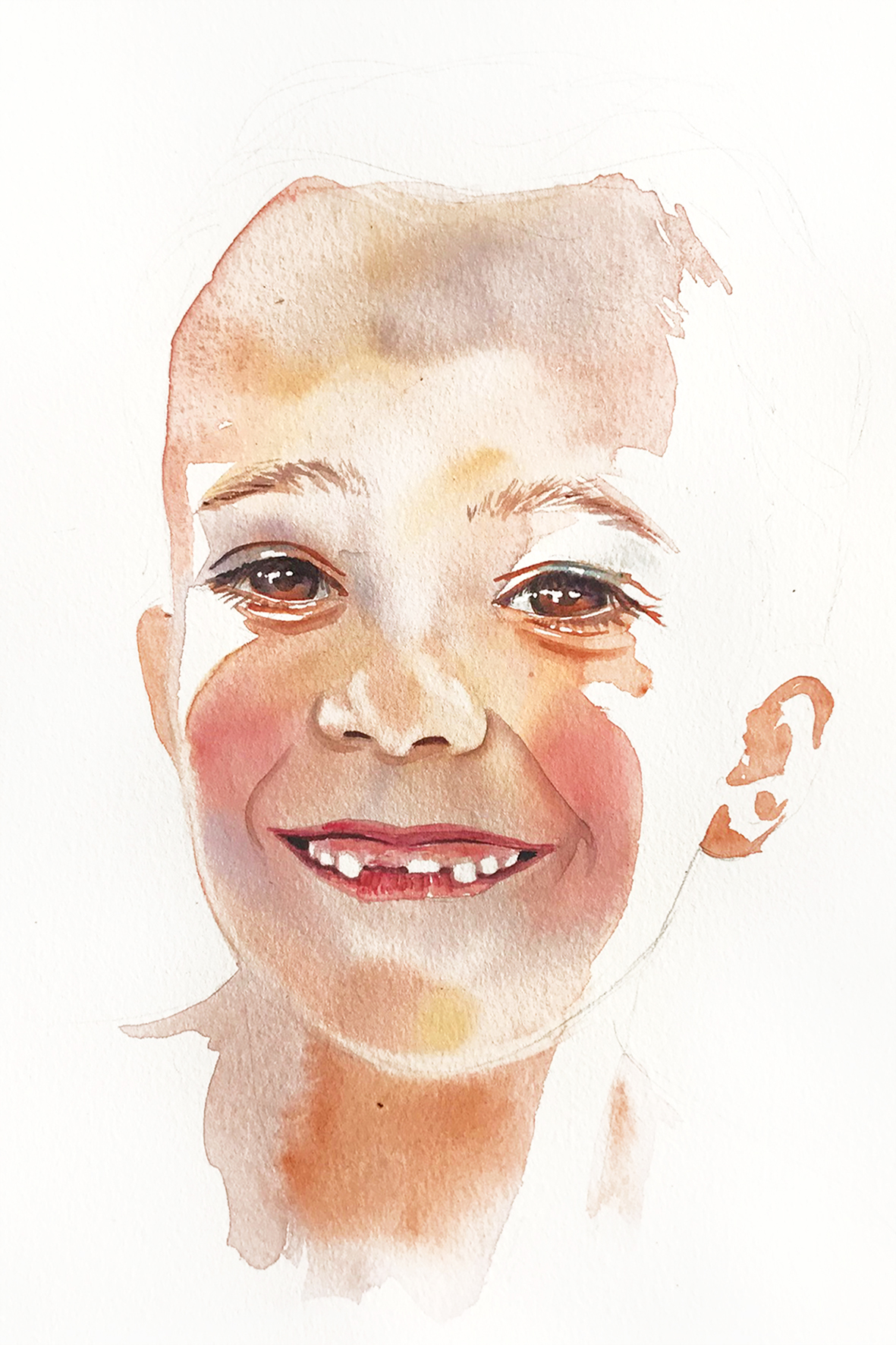 portrait enfant à l'aquarelle, Céline Dodeman, tous droits réservés