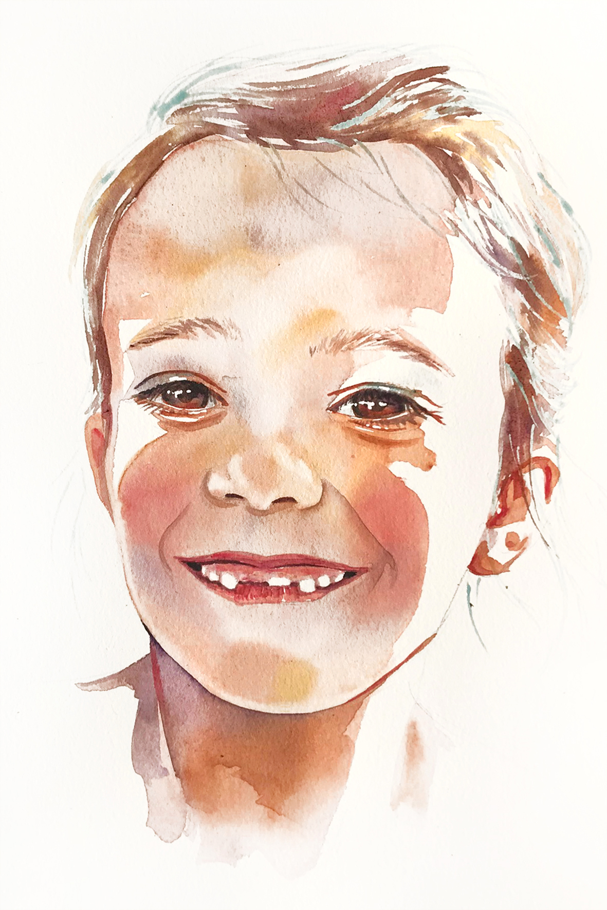 portrait enfant à l'aquarelle, Céline Dodeman, tous droits réservés